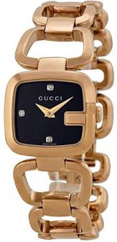 Gucci G Black Diamond Dial Rose Gold PVD Stainless Steel Ladies Watch YA125512