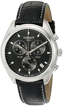 Tissot Men's 'Pr 100' Swiss Quartz Stainless Steel and Leather Dress Watch, Color:Black (Model: T1014171605100)