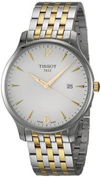 Tissot mens Tradition Stainless Steel Dress Watch Grey &amp; Yellow Gold T0636102203700