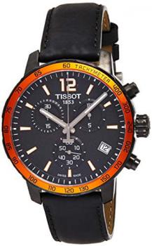 Tissot Men's T095.417.36.057.01 'Quickster' Black Dial Black Leather Strap Chronograph Swiss Quartz Watch