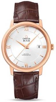 Omega Deville Co-Axial Automatic Silver Dial Rose Gold Brown Leather Mens Watch 42453402002001