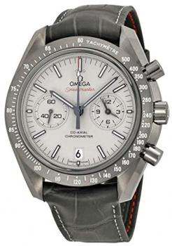Omega Speedmaster Professional Grey Side of The Moon Chronograph Automatic Sandblasted Platinum Dial Grey Leather Mens Watch 31193445199001