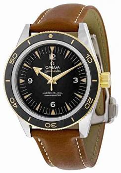 Omega Men's 233.22.41.21.01.001 'Seamaster 300' Black Dial Beige Leather Strap Co-Axial Ceragold Swiss Automatic Watch