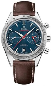 Omega Speedmaster Automatic Blue Dial Brown Leather Mens Watch 33112425103001
