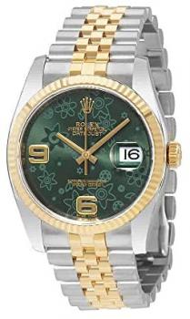 Rolex Oyster Perpetual Datejust 36 Green Floral Dial Steel and 18K Yellow Gold Jubilee Unisex Watch 116233GNFAJ