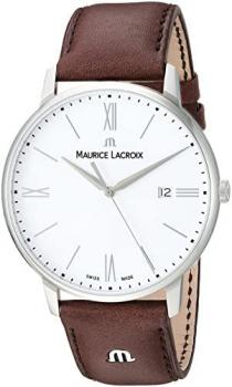 Maurice Lacroix Men's Eliros Stainless Steel Swiss Quartz Watch with Leather Calfskin Strap, Brown, 0.75 (Model: EL1118-SS001-113-1)