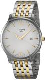Tissot mens Tradition Stainless Steel Dress Watch Grey & Yellow Gold T0636102203700