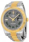 Rolex Datejust II 41mm Grey Roman Dial Gold Bazel Men's Watch 116333