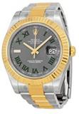 Rolex Datejust II 41mm Grey Roman Dial Gold Bazel Men's Watch 116333