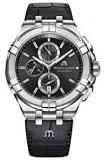 Maurice Lacroix Men's Stainless Steel Swiss Quartz Watch with Leather Strap, Black, 18 (Model: AI1018-SS001-330-1)