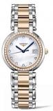 Longines Prima Luna in Steel and Gold Mother of Pearl Dial Diamond Markers and Diamond Bezel Women's Watch