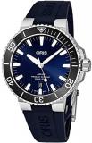 Oris Aquis Date Mens Stainless Steel Automatic Diver Watch Swiss Made - 43mm Analog Blue Face Sapphire Crystal Dive Watch - Blue Rubber Band Diving Watches for Men 300M Waterproof 733 7730 4135