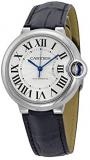 Cartier Ballon Bleu Automatic Silver Dial Stainless Steel Black Leather Ladies Watch W69017Z4