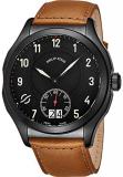 Philip Stein Prestige Big Date Mens Black Stainless Steel Watch - Swiss Made with Luminous Hands and Numbers Beige Leather Band - Natural Frequency Technology Provides More Energy and Better Sleep