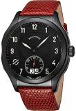 Philip Stein Prestige Big Date Mens Black Stainless Steel Watch - Swiss Made with Luminous Hands and Numbers Red Leather Band - Natural Frequency Technology Provides More Energy and Better Sleep