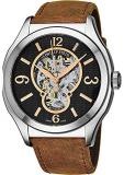 Philip Stein Prestige Skeleton Mens Automatic Watch - Analog Black Open Face with Sapphire Crystal Brown Leather Band - Natural Frequency Technology Provides More Energy and Better Sleep