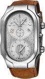 Philip Stein Signature Mens Swiss Made Dual Time Zone Quartz Chronograph Watch - Natural Frequency Technology Provides More Energy and Better Sleep - Silver Face with Luminous Hands Brown Leather Band