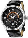 GV2 Men's Stainless Steel Quartz Watch with Leather Strap, Black, 20 (Model: 42300)