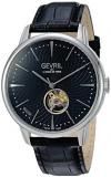 Gevril Mulberry Mens Open Heart Swiss Automatic Black Leather Strap Watch, (Model: 9600)