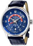 GV2 Men's Stainless Steel Quartz Watch with Leather Strap, Blue, 20 (Model: 42302)