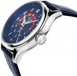 GV2 Men's Stainless Steel Quartz Watch with Leather Strap, Blue, 20 (Model: 42302)