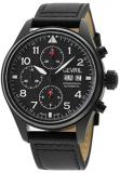 Gevril Men&#39;s Stainless Steel Swiss Automatic Watch with Leather Strap, Black, 20 (Model: 47001)