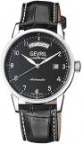 Gevril Men's Stainless Steel Swiss Automatic Watch with Leather Strap, Black, 21 (Model: 461002)
