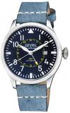 Gevril Men&#39;s Stainless Steel Automatic Watch with Leather Strap, Blue, 20 (Model: 44504)