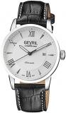 Gevril Men&#39;s Stainless Steel Swiss Automatic 3 Hands Watch with Leather Strap, Black, 20 (Model: 46300)