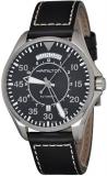 Hamilton Men&#39;s &#39;Khaki Aviation&#39; Swiss Automatic Stainless Steel and Black Leather Casual Watch (Model: H64615735)