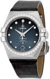 Omega Constellation Blue Diamond Dial Black Leather Mens Watch 12318352056001