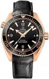 Omega Seamaster Planet Ocean 600M Mens Rose Gold Dive Watch Automatic - 42mm Black Face with Luminous Hands Sapphire Crystal Diving Watch - Swiss Made Black Leather Band Waterproof Diver Watch for Men
