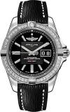Breitling Galactic 41 Diamond Bezel Steel Watch on Black Calfskin Leather Strap ...
