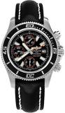 Breitling Superocean Chronograph II Automatic Black Dial Black Leather Mens Watc...