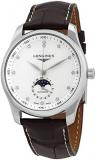 The Longines Master Collection Moonphase Automatic Silver Dial with Diamonds, Brown Alligator Strap L2.909.4.77.3