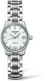 Longines Master Collection in Brushed and Polished Stainless-Steel Mother of Pearl Dial Diamond Markers and Diamond Bezel Women's Watch