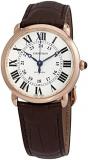 Cartier Ronde 18kt Rose Gold Automatic Silver Dial Brown Leather Men's Watch WGRN0006
