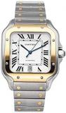 Cartier Santos Automatic Silvered Opaline Dial Steel and 18kt Yellow Gold Men's Watch W2SA0006