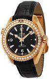 Omega Seamaster Planet Ocean 18kt Rose Gold Diamond Black Leather Ladies Watch 2...